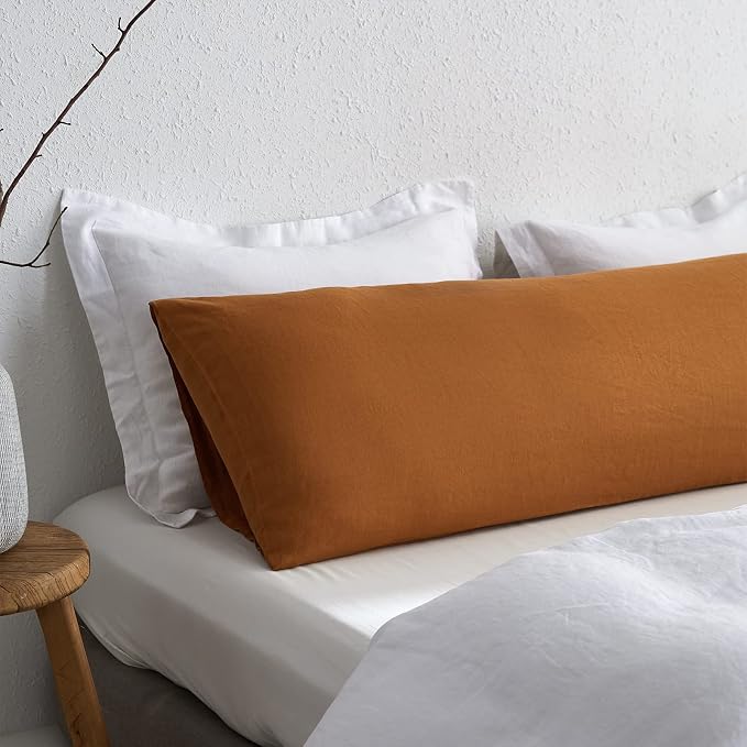 Simple&Opulence Body Pillow Cover 20" x 54",100% Pure Linen, Ultra Soft and Breathable, Body Pillowcase with Envelope Closure for Adults (Rust)