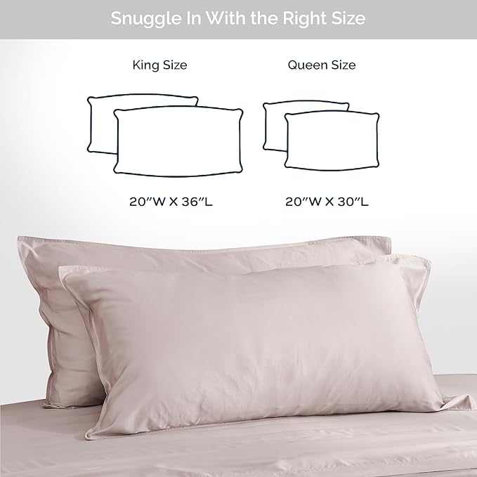 Pillow Cases Queen Size Set of 2 Pillowcases 100% Viscose from Bamboo Cooling Pillowcases, Soft & Breathable Pillow Case with Envelope Closure, Pink Pillow Cases (Blush)