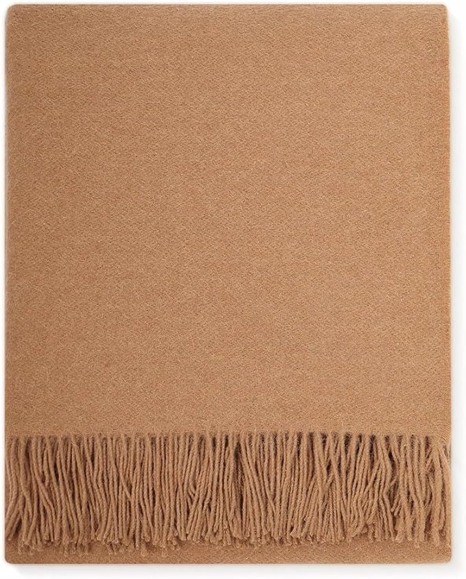 Superfine Alpaca Wool Throw Blanket - Lightweight Alpaca Merino Wool Throw Blankets | Soft Peruvian Alpaca Blanket Wool Blanket Solid Color 62" x 54" (Soft Camel)