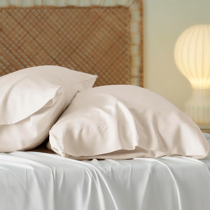 Bedsure Pillow Cases Queen, Cooling Pillow Cases, Rayon Derived from Bamboo Ivory Pillowcases Queen Size Set of 2, PureWoven Silky Soft Bedding Pillow Covers with Envelope Closure, 20x30 Inches
