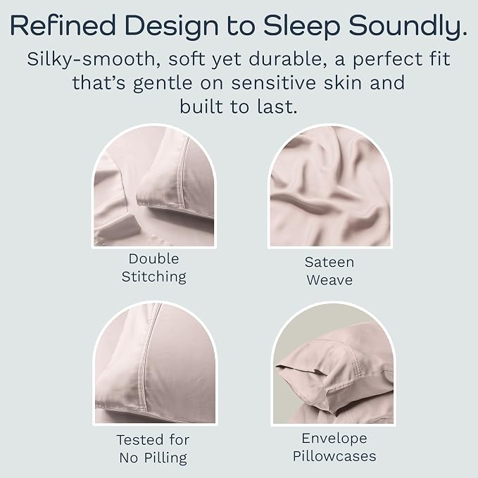 Olive + Crate Tencel Eucalyptus Pillowcases - 100% Tencel Lyocell Cooling Pillow Cases for Hot Sleepers - Hypoallergenic, Moisture-Wicking, Silk Alternative, Vegan - King Size Set of 2 [Barely Pink]