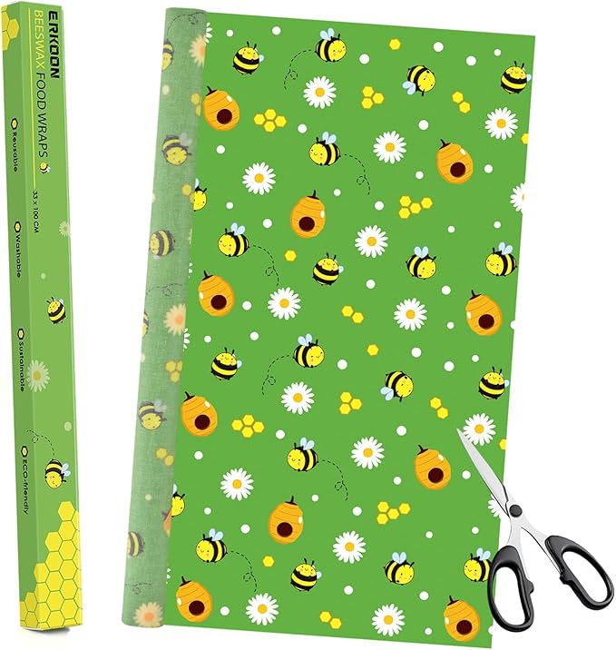 Beeswax Food Wraps 1 Meter Roll 13 x 39 Inch Reusable Beeswax Wraps Eco-Friendly Sustainable Food Storage Wraps for Sandwich, Cheese, Fruit, Bread, Snacks