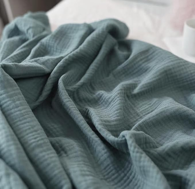 KyraHome 100% Cotton Throw Blankets for Couch, 60"x80" Pre-Washed Plant-Dyed Breathable Lightweight Gauze Soft Muslin Throw Blankets for Adults, All Season (Slate Blue)