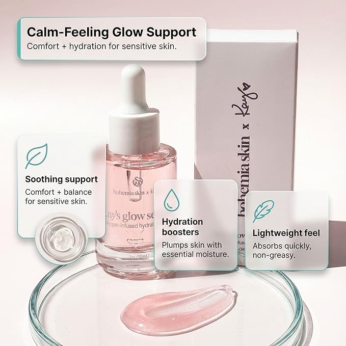 Kay's Glow Vitamin C Serum for Face with Illuminating Oxygen & THD, Brightening AHA Dark Spot Remover & Anti-Aging Serum, Hydrating Primer for Smooth Makeup, 1 fl oz