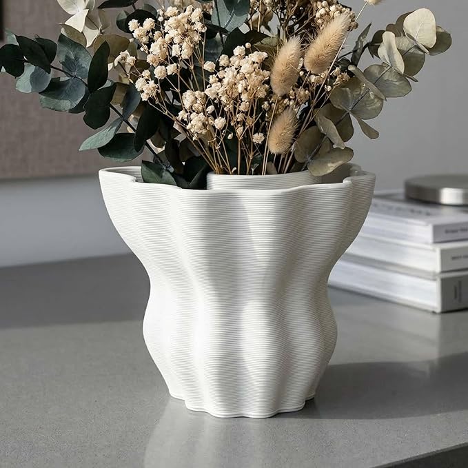 Contemporary White Ceramic Vase, Abstract Irregular Shape Sculptural Accent for Home Decor, Modern Artistic Centerpiece for Coffee Table or Bookshelf