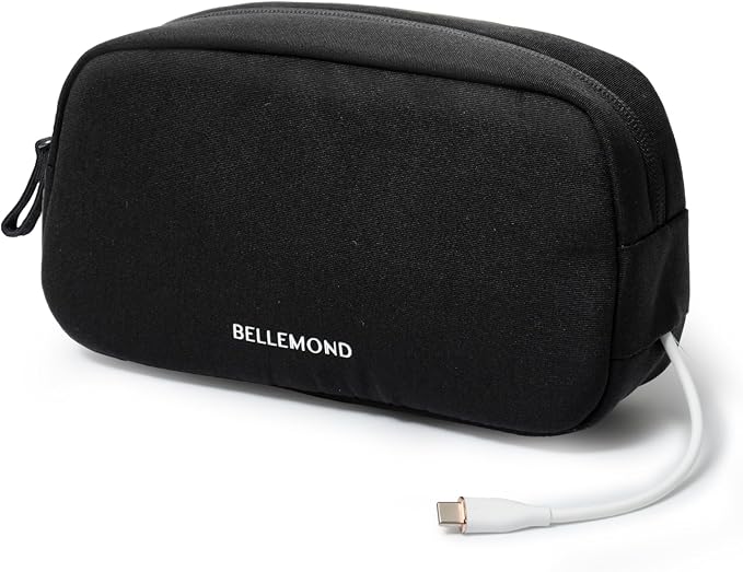 BELLEMOND Tech Organizer Pouch for Travel | Electronics Organizer Case for Cables, Chargers & Accessories | Hidden AirTag Pocket, Cable Pass-Through & Waterproof Base | Sumi Black