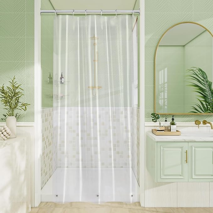 MitoVilla Clear Shower Curtain Liner, Simple Plastic Shower Curtains Liner for Modern Neutral Hotel Bathroom Decor, PEVA Heavy Duty Waterproof Bathroom Shower Liner