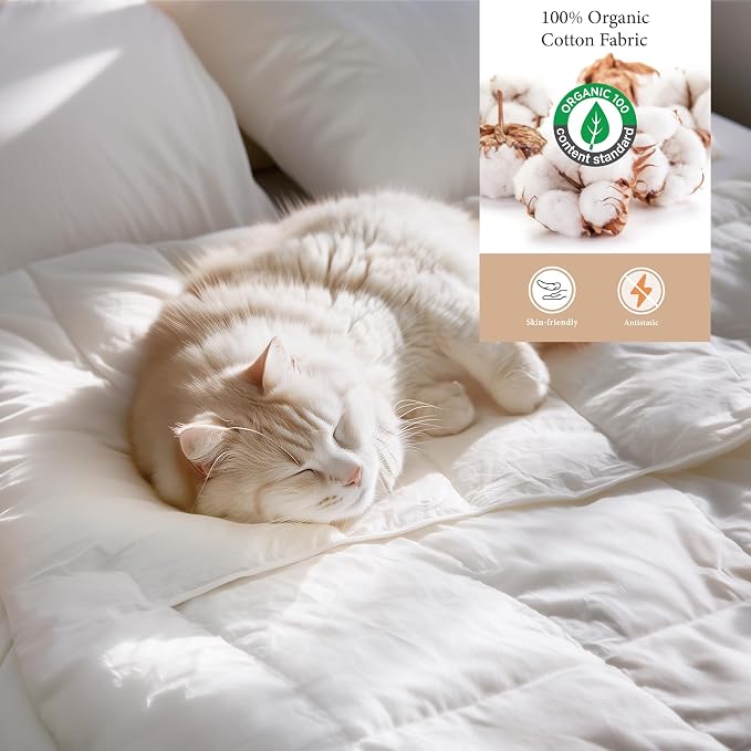 SANSWAN Goose Down Feather Fiber Comforter Oversized King Size - All Season White Duvet Insert with 100% Organic Cotton Fabric - Luxury Hotel Collection Bedding,Ultra Soft,Medium Warmth 116"x98"