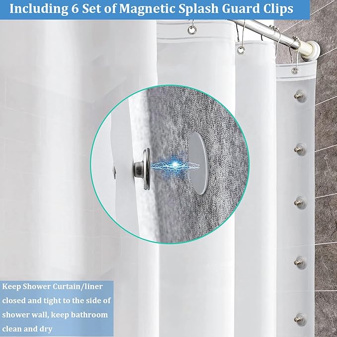 Frosted Shower Curtain Liner 74 Inches Long with 6 Weighted Magnets, PEVA Plastic Waterproof 72x74 Shower Liner with 6 Side Magnets to Keep Shower Curtain Closed to Wall