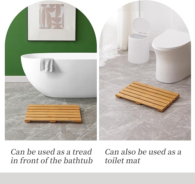 Bamboo Bath Mat for Shower with Non-Slip Rubber,Bathtub Mat,Floor Mat,Shower Mat for Indoor,Outdoor,Spa, Sauna, Pool (Natural, 20 * 13 * 1.4 inches)