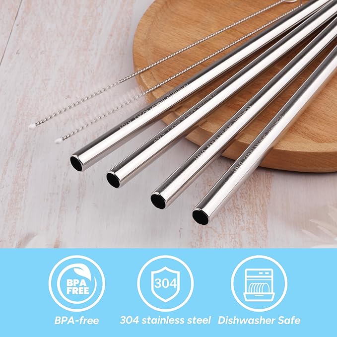 Metal Straw Replacement Compatible with Owala FreeSip Sway 30oz Bottles, 4 Reusable Stainless Steel Straws & 2 Cleaning Brushes, 8.27" for Smooth Drinking