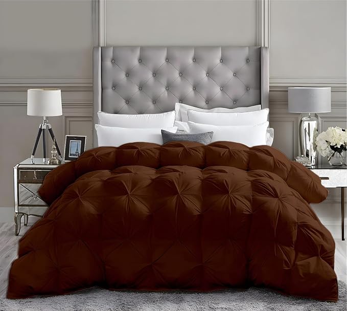 California King Down Alternative Comforter 102x96 Inch Brown – 500 GSM Ultra Soft Breathable, Luxury Pintuck Pinch Pleat, All Season Duvet Insert with Corner Tabs, Machine Washable