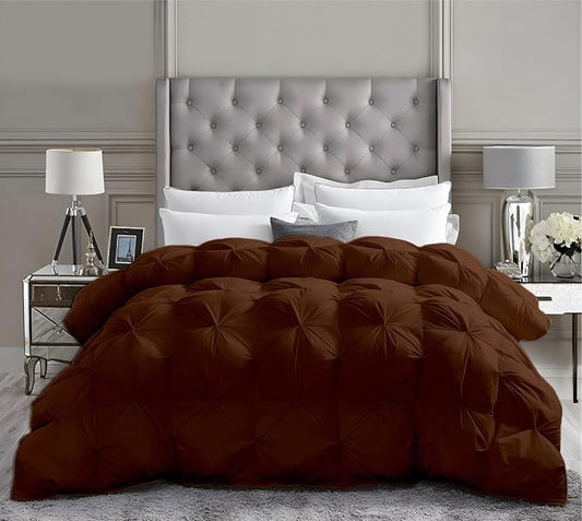 Full Size Down Alternative Comforter 82x86 Inch Brown – 500 GSM Ultra Soft Breathable, Luxury Pintuck Pinch Pleat, All Season Duvet Insert with Corner Tabs, Machine Washable