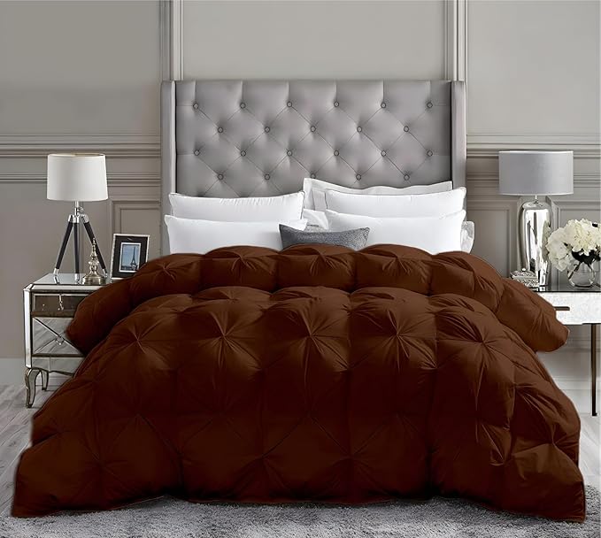Palatial King Down Alternative Comforter 120x98 Inch Brown – 500 GSM Ultra Soft Breathable, Luxury Pintuck Pinch Pleat, All Season Duvet Insert with Corner Tabs, Machine Washable
