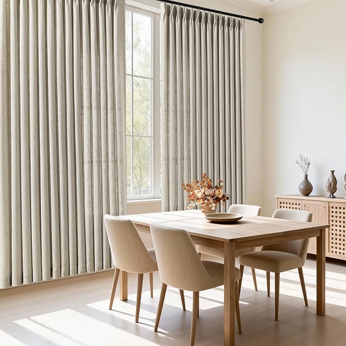 IVAPUPU Pinch Pleated Linen Curtains Extra Wide 70 x 84 Inches Long for Living Room, Farmhouse Sheer Curtain Light Filtering Drapes Memory Trained Ceiling Curtain with Hooks, Burlywood Birch, 1 Panel