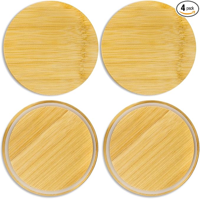 Replacement Wooden Lids for Pyrex, Anchor Hocking Glass Containers, 7201-PC*4, Bamboo Lids for Pyrex 4Cup Glass Bowls, Bowl Covers with Leakproof Silicone Gasket 4 Pack