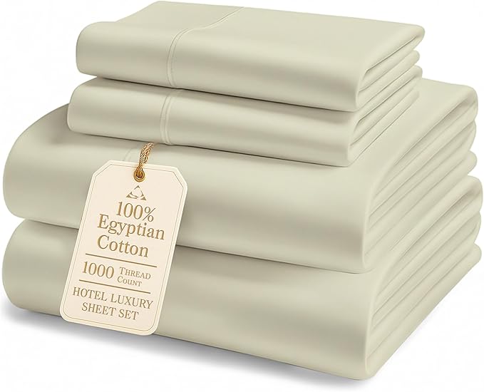 100% Egyptian Cotton Queen Size Sheets – Premium 1000 Thread Count Sheets, 15" Deep Pocket Queen Sheet Set, Silky Sateen Weave, Breathable & Fade Resistant, Soft Luxury Bedding For Holiday Home -Linen
