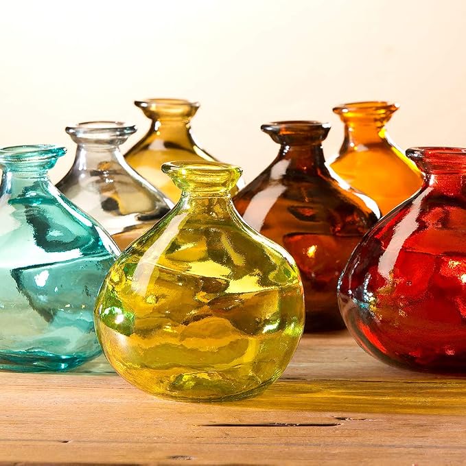 VivaTerra Recycled Round Glass Balloon Vase – Handblown Glass Vases for Centerpieces – Unique Organic Shape in a Delicate Pink Color – Sustainable and Unique Home Decor (7" H x 6.25" Dia.)