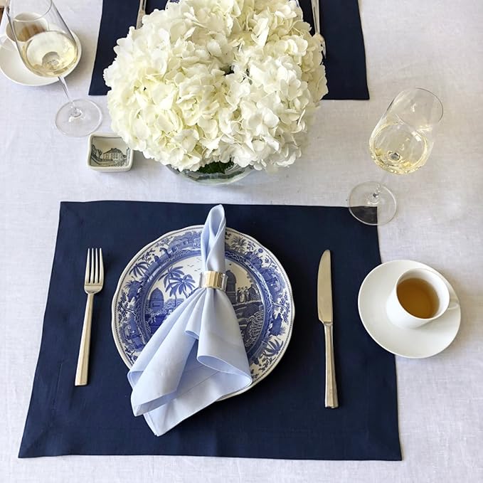 Huddleson Sky Blue Linen Napkin 20x20 (Set of Four) Luxury Italian Linen Napkin Sewn in US