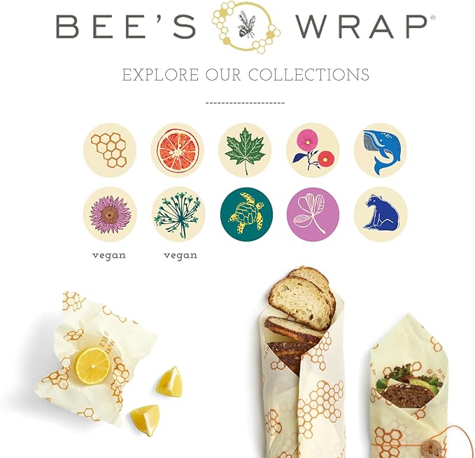 Bee's Wrap Vegan Beeswax Wraps for Food - Cut to Size 14x52" Beeswax Wrap Roll - Plastic Free Made in USA Reusable Natural Food Wrap - Herb Garden