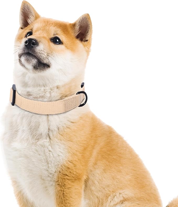 Mile High Life Soft & Strong Poly Cotton Adjustable Dog Collar with Quick Release Buckle for Small to Large Dogs(Khaki, Medium Neck 13"-17")