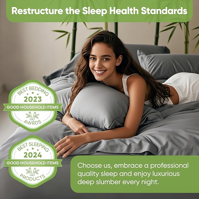 TWK Luxury Sheet Set, Genuine 100% Organic Viscose Derived from Bamboo, Cooling & Breathable, Silky Soft, Bedding Sheets & Pillowcases (Gray, CK)