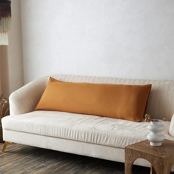 Simple&Opulence Body Pillow Cover 20" x 54",100% Pure Linen, Ultra Soft and Breathable, Body Pillowcase with Envelope Closure for Adults (Rust)