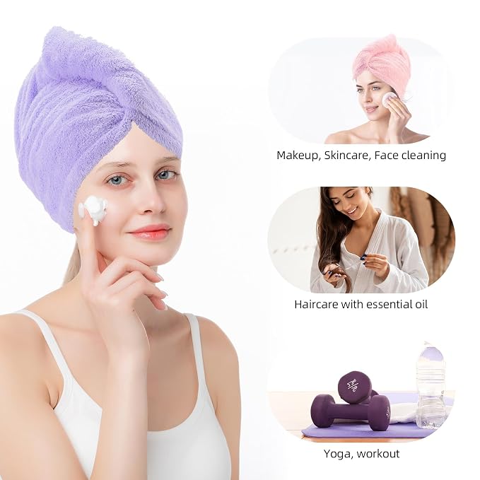 Tecbeauty Microfiber Hair Towel, 4Pcs Hair Wrap for Women Wet Hair Drying Tools
