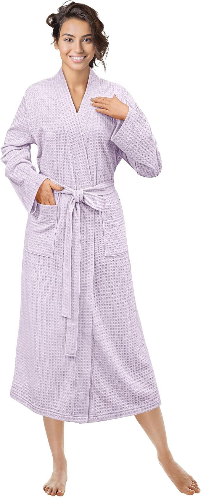 PAVILIA Womens Waffle Knit Robe Lightweight Cotton Blend Full Length House Bathrobe with Pockets