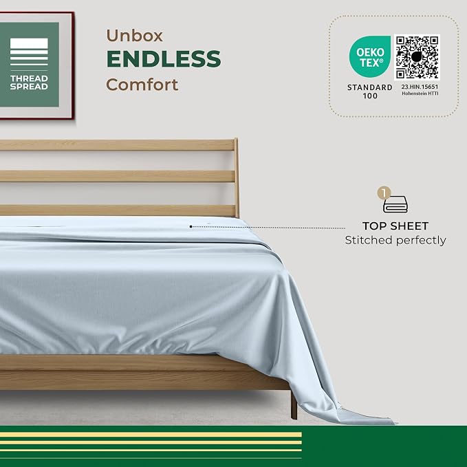 THREAD SPREAD 100% Organic Cotton Percale Flat Sheet Twin XL Size - 1 PC Flat Sheet, Light Blue - Crisp, Cool and Strong Bed Linen, Top Sheets for Hot Sleepers, Luxury Breathable GOTS Certified Sheets