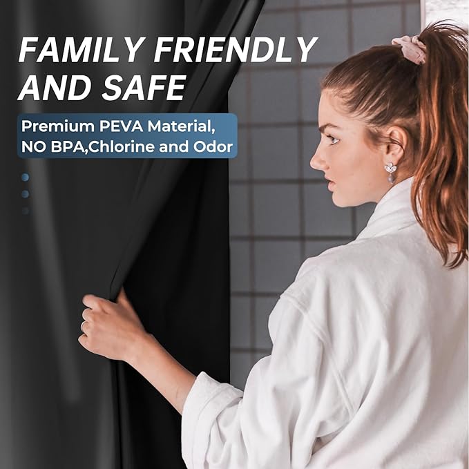AmazerBath Black Shower Curtain Liner Plastic 78 Inches Long, Premium PEVA Shower Curtain Long Heavy Duty 8G, Weighted Shower Curtains for Bathroom with 3 Big Stones and 12 Grommets, 72x78 Inches