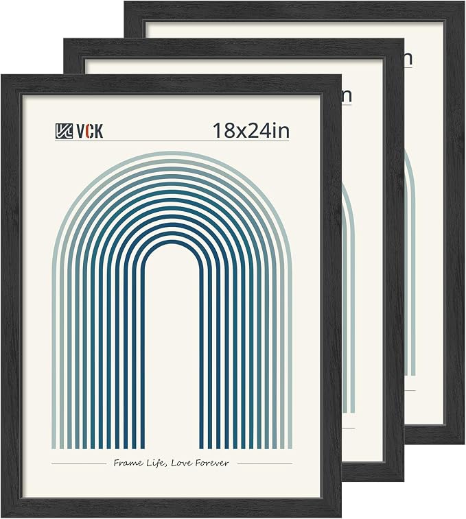 VCK 18x24 Poster Frame Solid Wood Black 3 Pack Picture Frames 20 x 30 Inches with Wall Mounting Hanging