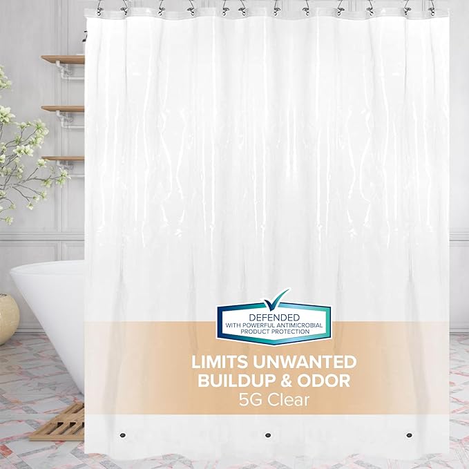SlipX Solutions Protected Shower Curtain Liner, 5G Thicker Liner, 70"x72", Clear