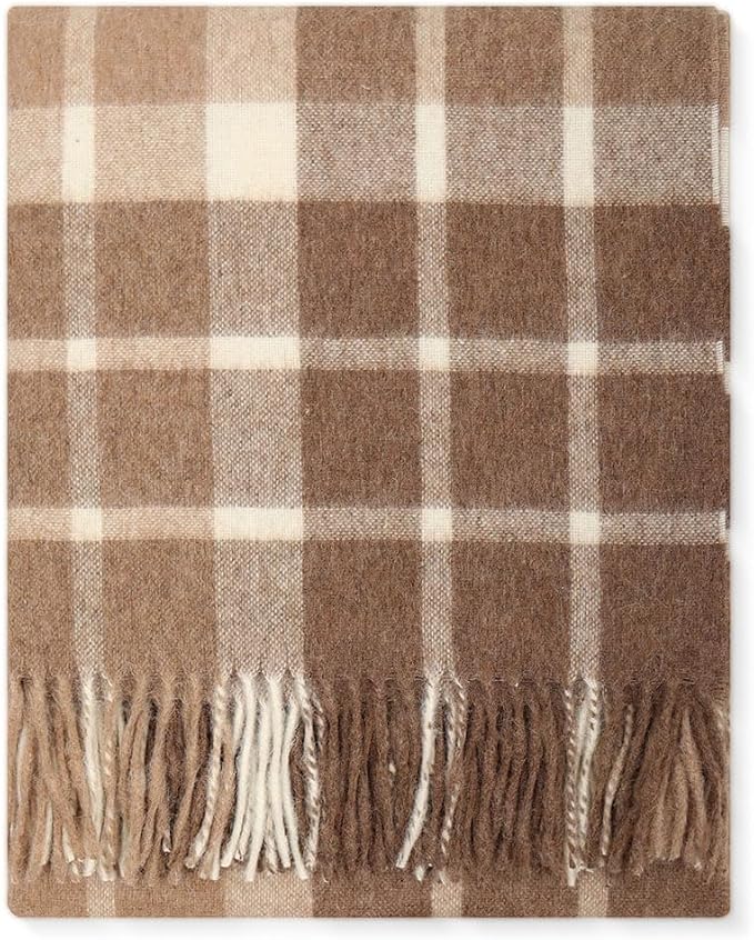 Superfine Alpaca Wool Throw Blanket - Lightweight Alpaca Merino Wool Throw Blankets | Soft Peruvian Alpaca Blanket Wool Blanket Scottish Design 70" x 60" (Beige/Ivory)