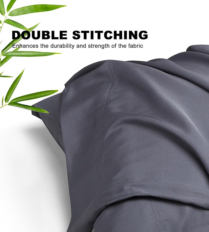 100% Rayon Derived from Bamboo Pillowcases Standard Size 2 Piece, Cooling Silky Smooth Pillow Cases, Dark Gray 20x26 Inches
