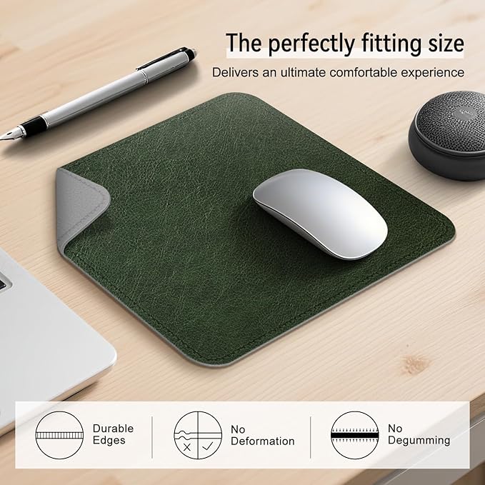 Imitation Crazy Horse Leather Desk Mat - Waterproof Desk Pad - Ideal for Large Mouse Pad and Desk Mats on Top of Desks (Green+Gray, 11"*8")