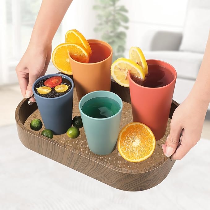HEYCOME Set of 12 Wheat Straw Cups, 6 Pcs 20 oz & 6 Pcs 12 oz Unbreakable Drinking Cups, Reusable Plastic Cups Sets, Water Glasses Tumblers, Microwave & Dishwasher Safe, Bpa Free, 6 Colors