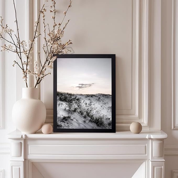 Monem Art Snowy Sand Dunes Landscape Print - Minimalist Winter Nature Poster - Wall Decor for Living Room, Bedroom or Office - 12x16 Black Framed Wall Art by Mareike Bohmer