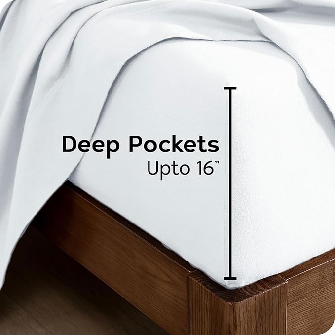 Briarwood Home Extra Deep Fitted Sheet 100% Organic Cotton Flannel, Breathable, Anti-Slip, Shrink-Resistant, Wrinkle-Free, Double-Stitched, Fits Deep Mattresses, White, King