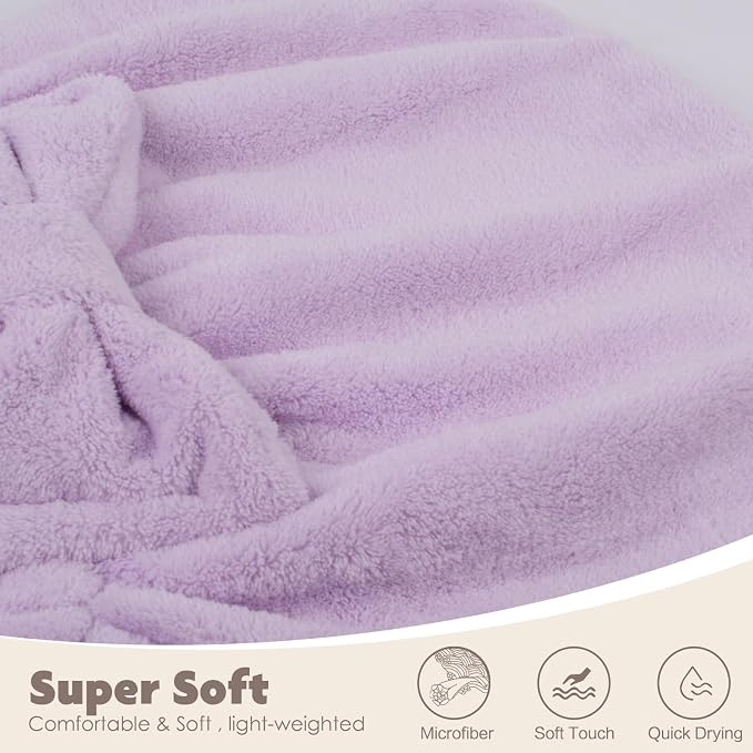SUNLAND Large Microfiber Hair Drying Caps with Bow Knot Fast Drying Shower Cap Soft and Absorbent hairWrap Hair Turban Bath Caps for Curly Thick and Wet Hair
