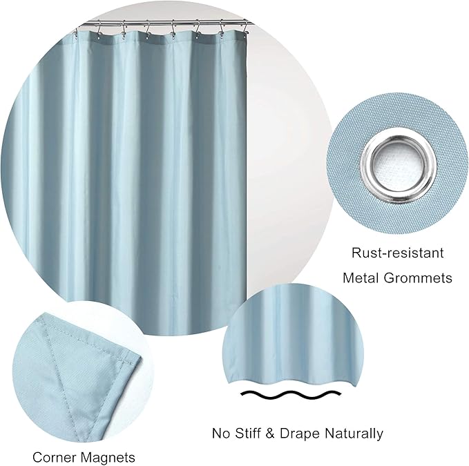 Ultimate Waterproof Fabric Shower Curtain or Liner, Breathable TPU & Machine Washable, Use for Bath Tub/Stall in Home and Hotel, Blue, 72"x72"