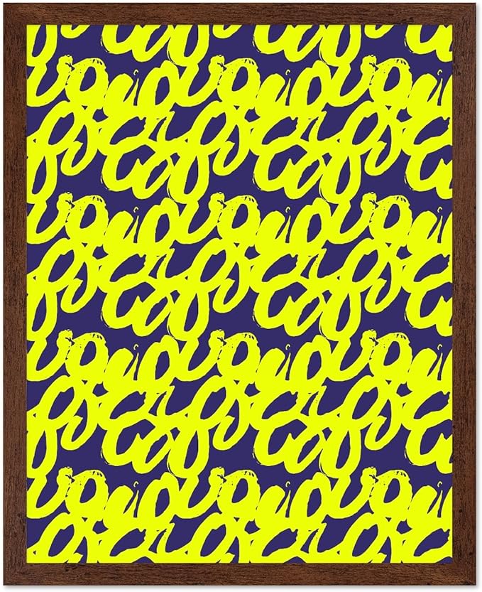 Monem Art Neon Script Pattern Print - Modern Graffiti Typography Poster - Wall Decor for Living Room, Bedroom or Office - 12x16 Brown Framed Wall Art by Rs Lab Studio