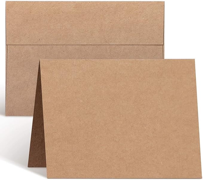Ohuhu Blank Brown Kraft Cards and Envelopes 100 Pack - 4" x 6" Folded Cardstock Paper and A4 Envelopes for DIY Greeting Cards Wedding Birthday Invitations Baby Shower Thank You Notes and More