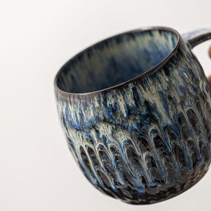 Large Ceramic Coffee Mug - 20oz Big Tea Cup, Flowing Blue | Large Tea Mug, Microwave Safe, Dishwasher Safe
