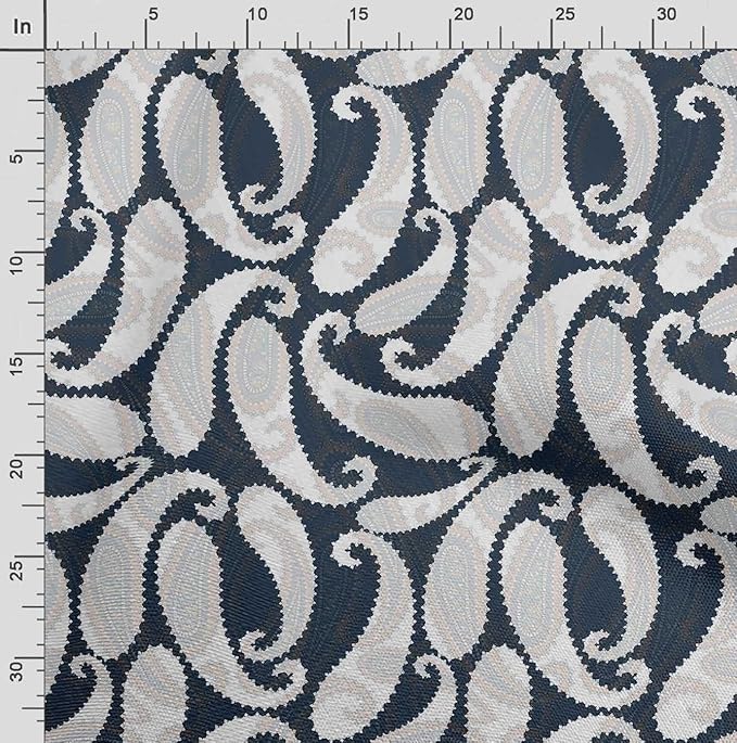 Soimoi Lightweight Velvet Fabric - Blue - Asian Print, Unstitched Material - 58" Wide, Perfect Fabric for Upholstery, Fashion and Craft Projects, 1 Yard