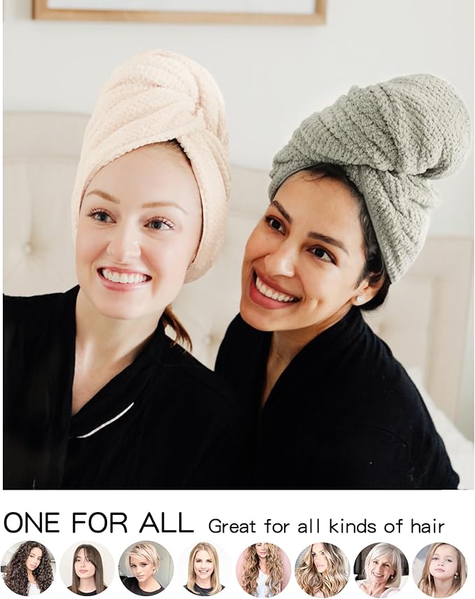 ROLSHOL 2 Packs Large Microfiber Hair Towels for Women, Super Absorbent & Quick Dry Hair Towel Wrap for Curly Hair Long & Short Hair- Anti-Frizz Hair Turbans for Wet Hair (Green & Clay)
