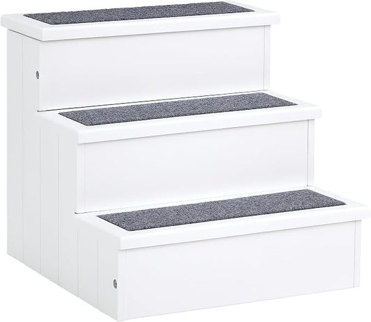 PawHut 3 Step Wooden Carpeted Non Slip Pet Stairs Ramp for Cats and Small Dogs - White