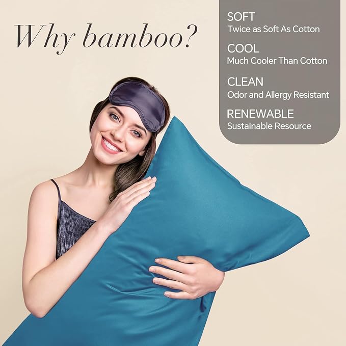 BEDELITE King Size Pillow Cases Set of 2, Rayon Derived from Bamboo, Cooling Pillow Cases for Hot Sleepers & Night Sweats, Breathable and Silky Soft Envelope Pillowcases(Teal, 20"x36")