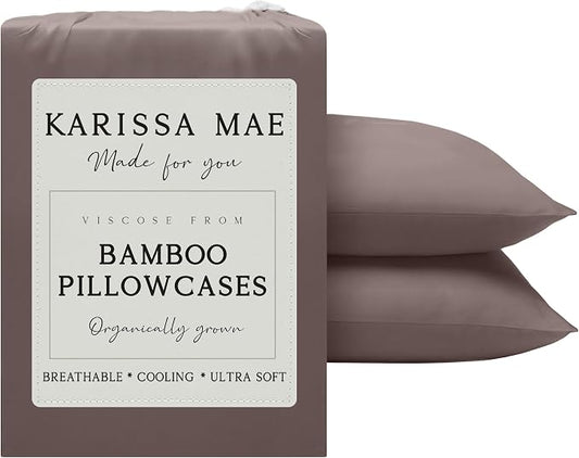KARISSA MAE Pure Viscose from Bamboo Standard Size Pillowcase Set | 100% FSC Certified | Luxuriously Soft | Cooling | [Mocha]