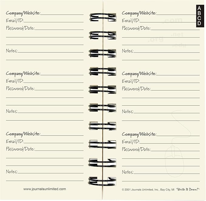 Write it Down series by Journals Unlimited, Online Accounts, My Password Journal, Mini-Size 3”x5.5”, Kraft Hard Cover, Made in USA